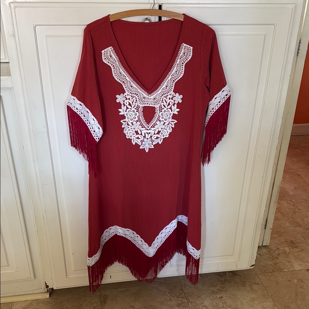 Red Dress with White Lace Accents